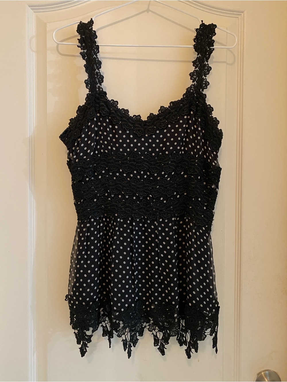 Coquette Vintage Bebe lace black and white polka dot top size L